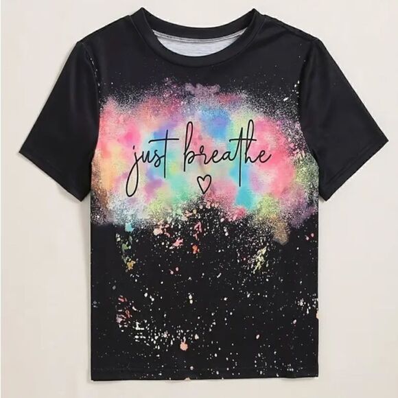NEW! PLUS Size Just Breathe Splatter and Tie Dye Women's T Shirt Summer Spring - Picture 3 of 5